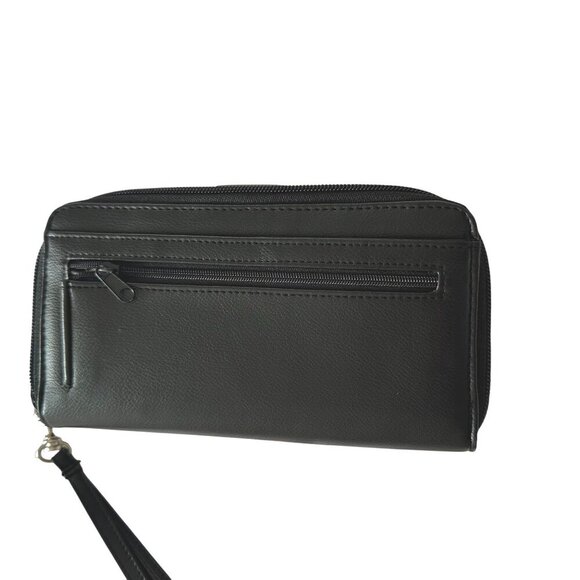 Black Faux Leather Wallet Women Wristlet Strap Multiple Card Slots Zipper Snap - Picture 10 of 15